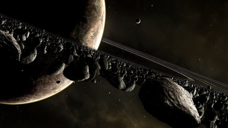Asteroid belt in space