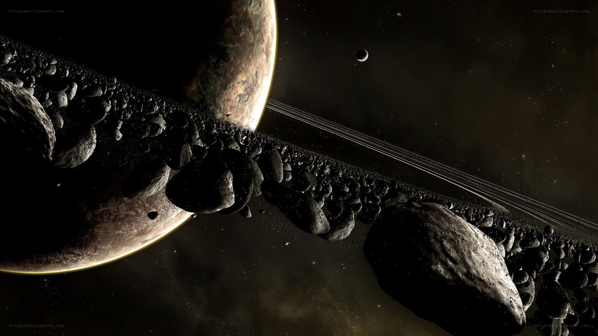 Asteroid belt in space
