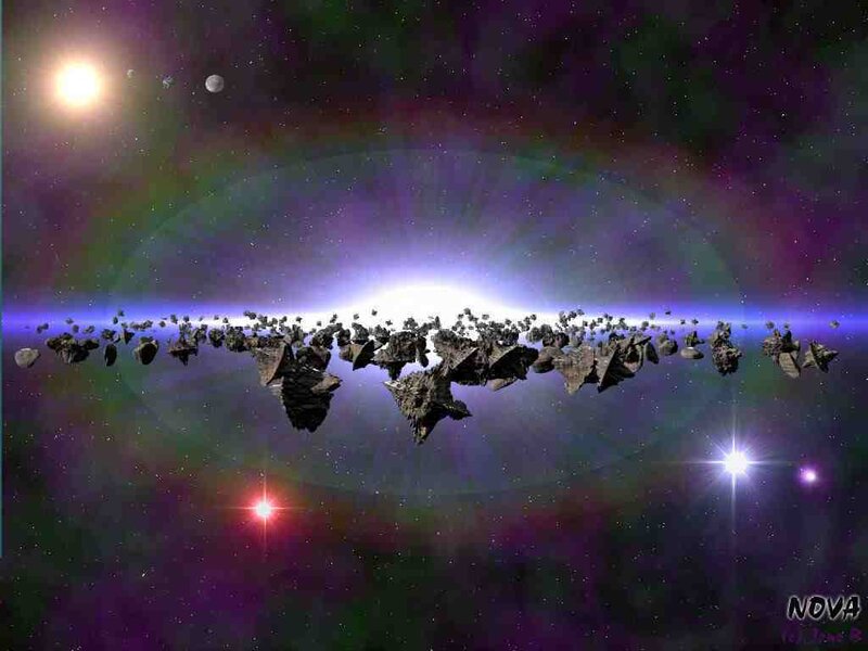 Asteroid belt in space
