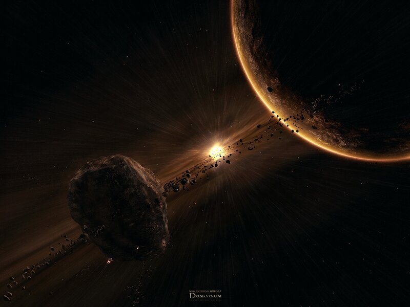 Asteroid Belt in Space — Black, Dramatic, Digital Art