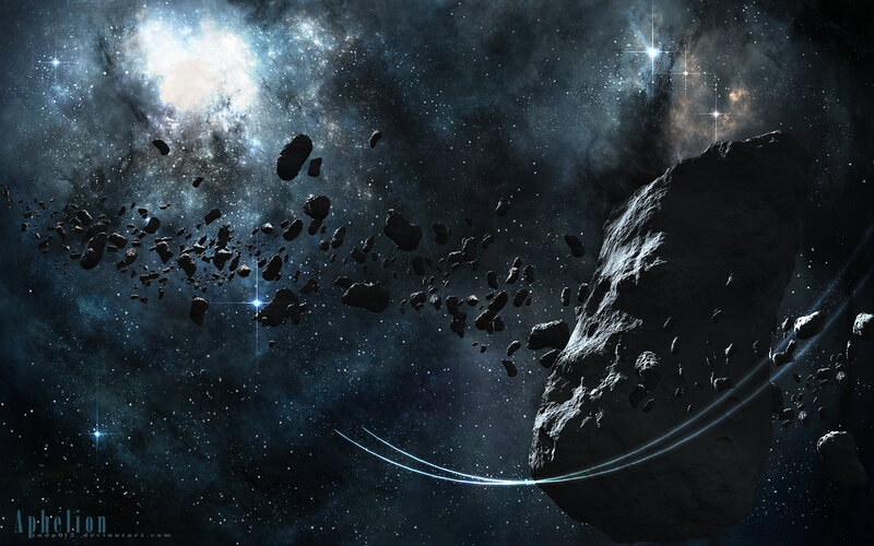 Asteroid Belt in Space — Black