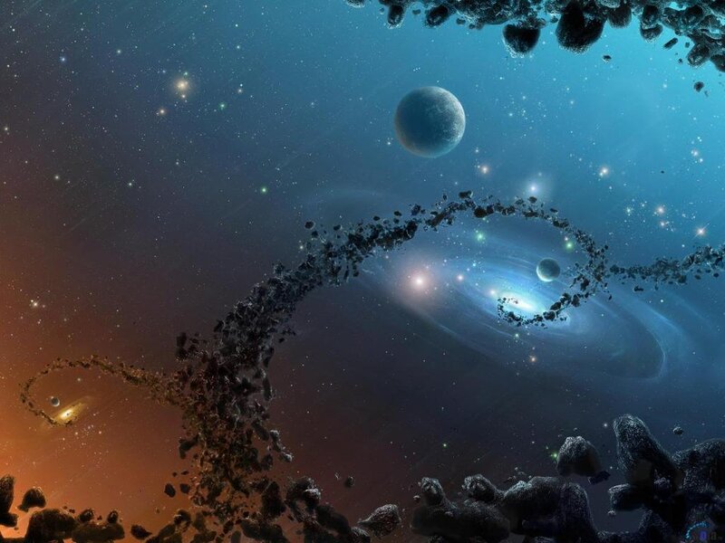 Asteroid Belt in Space — Blue, Cosmic