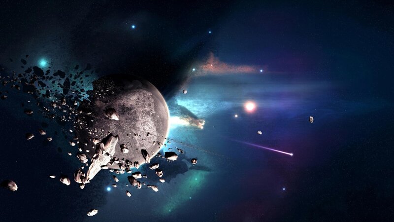 Asteroid Belt in Space — Blue, Dramatic, Night, Digital Art, Planet