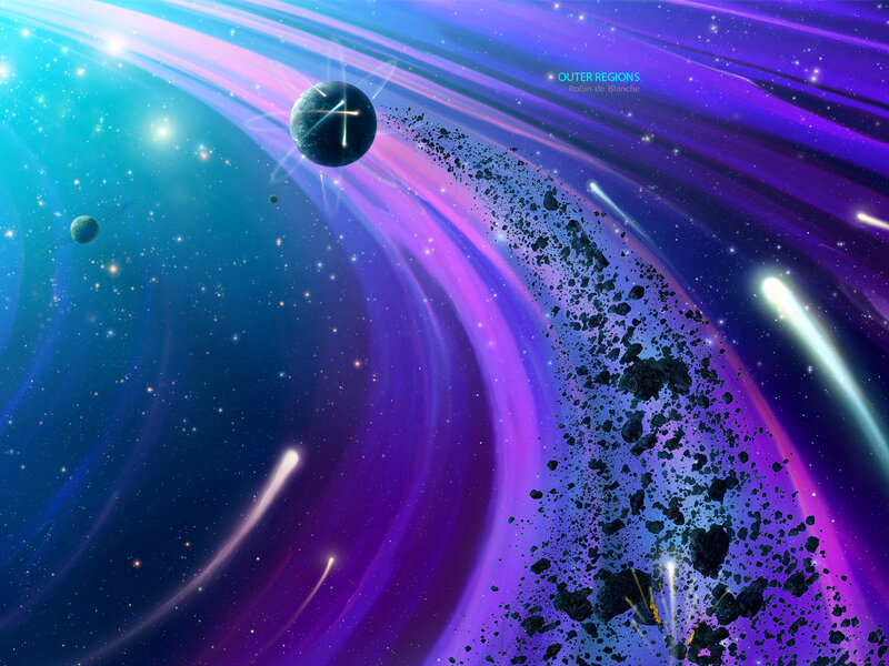 Asteroid Belt in Space — Purple
