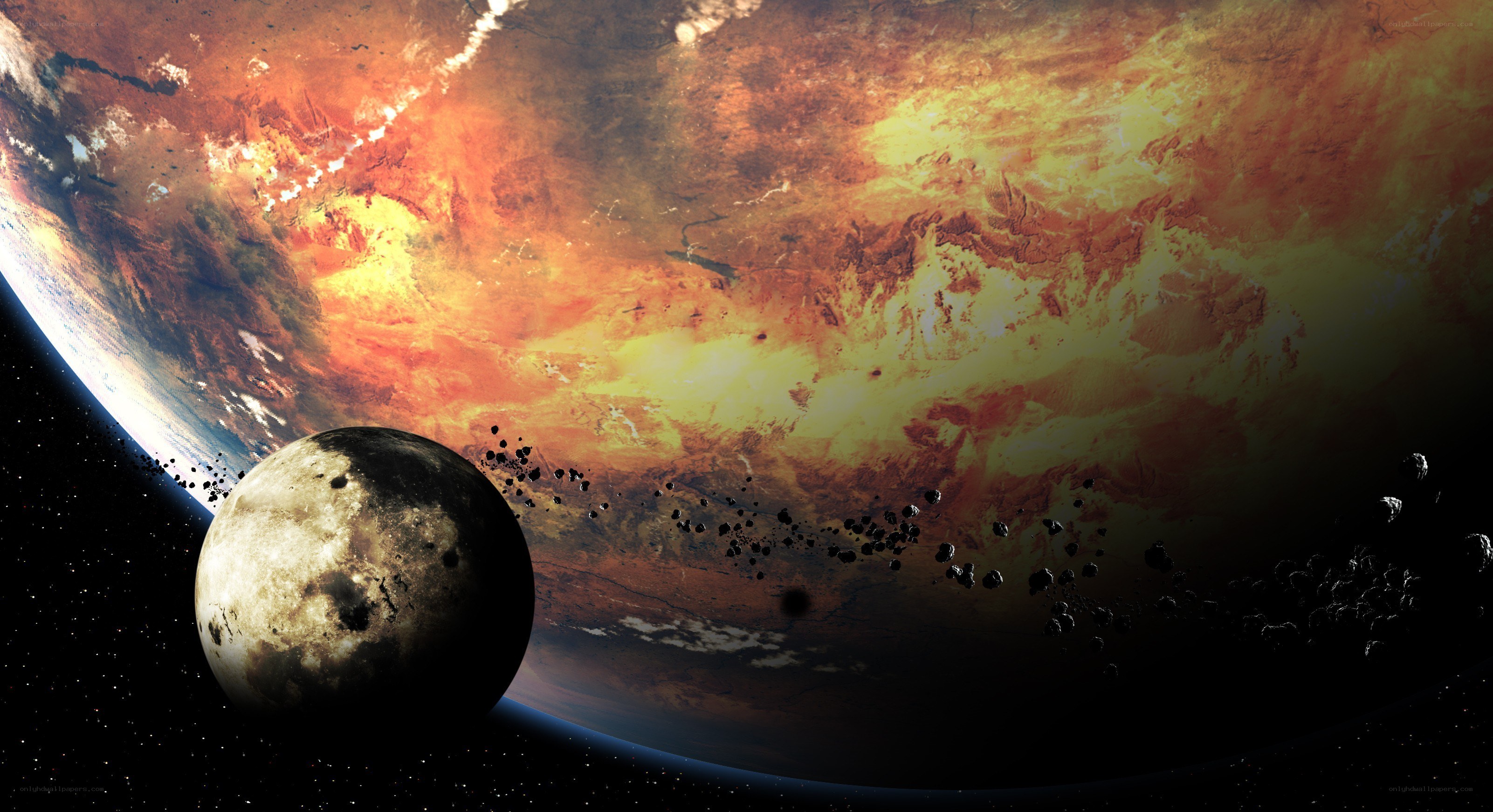 Asteroid belt near a planet