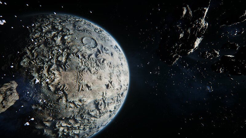 Asteroid Belt with Planet — Gray