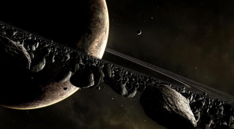 Asteroid belt with planet