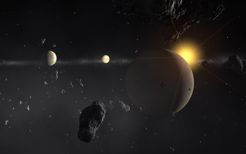 Asteroid belt with planets