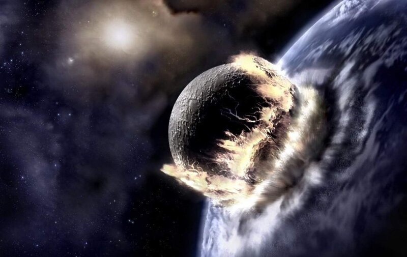 Asteroid Colliding with Planet — Blue