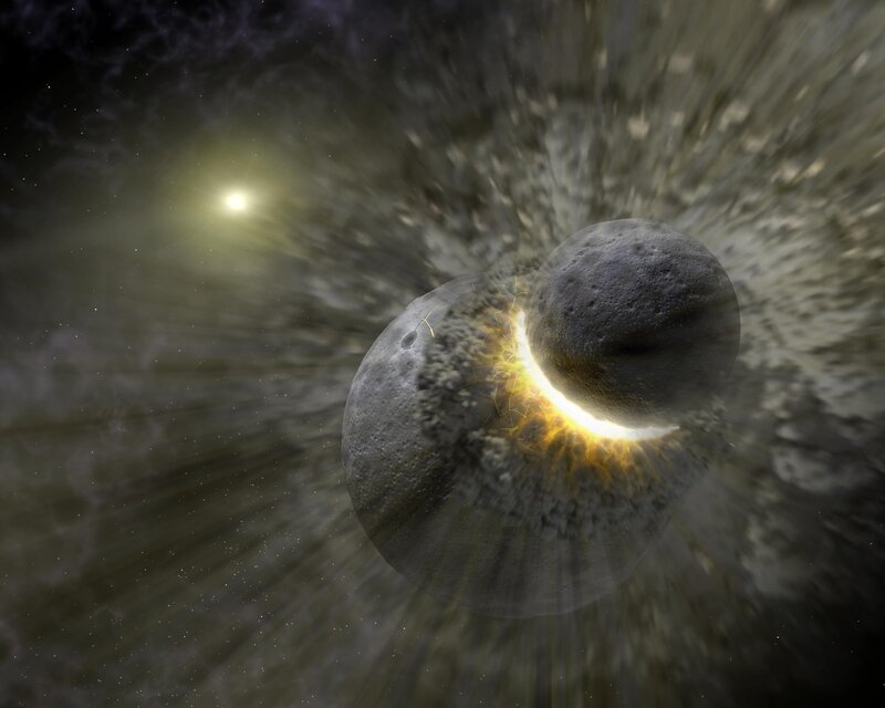 Asteroid Collision — Gray, Dramatic, Digital Art, Asteroids