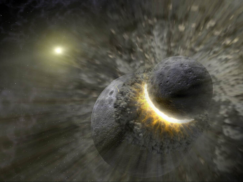 Asteroid Collision — Gray, Dramatic, Digital Art, Space