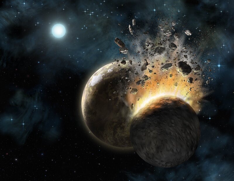 Asteroid Collision in Space — Black, Dramatic, Night