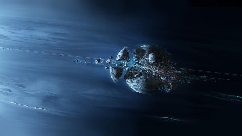 Asteroid Collision in Space — Blue