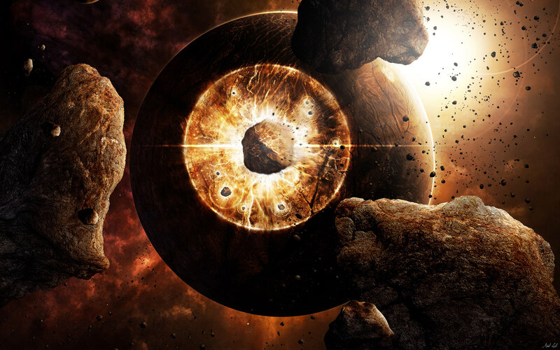 Asteroid Collision in Space — Brown