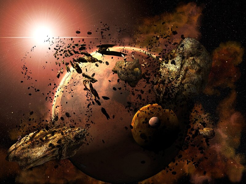 Asteroid Collision in Space — Red