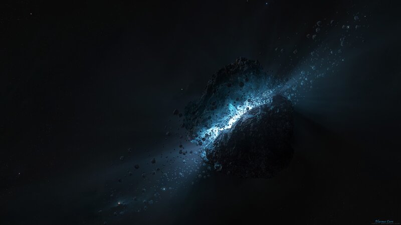 Asteroid Explosion in Space — Black, Dramatic