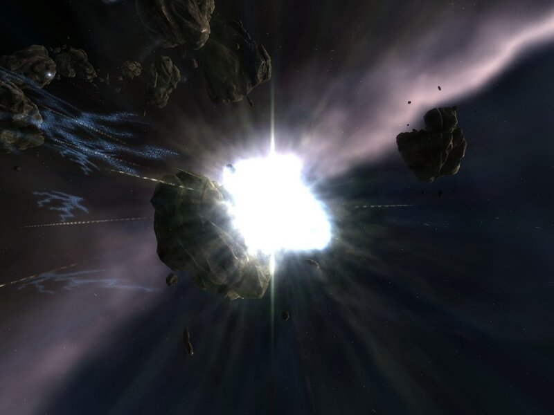 Asteroid explosion in space