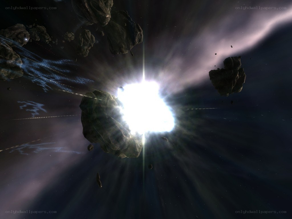 Asteroid explosion in space