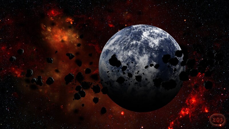 Asteroid field around a planet