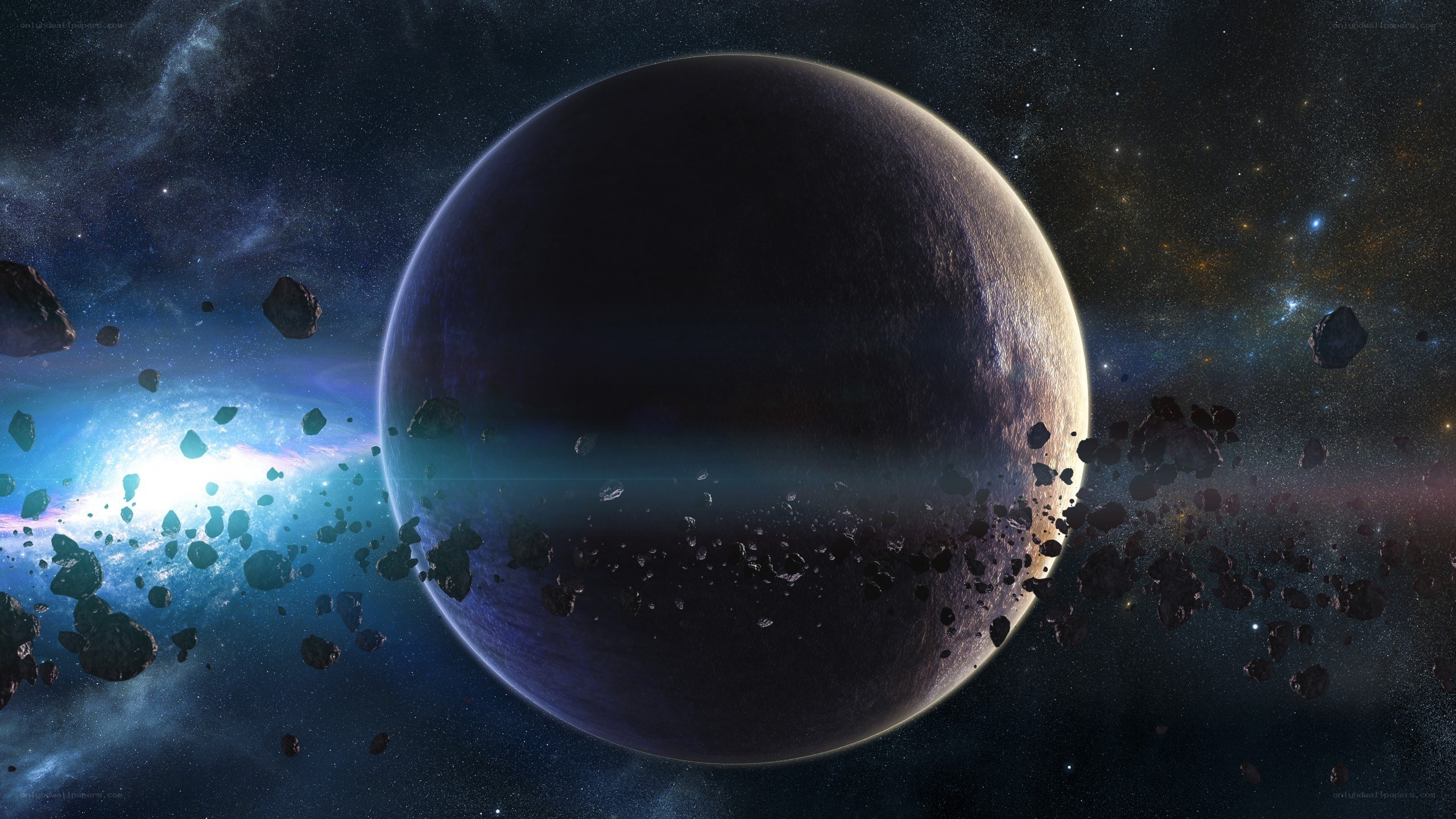 Asteroid field around a planet