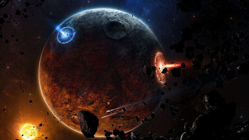 Asteroid Field Around Planet — Black
