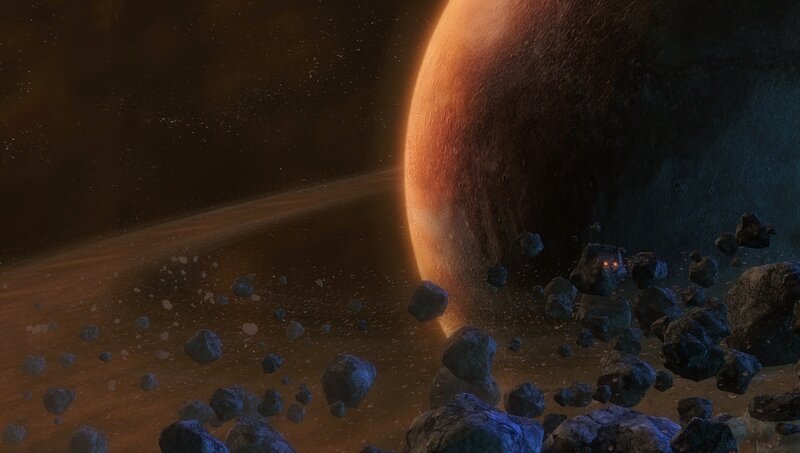Asteroid Field Around Planet — Brown, Dramatic, 3d Render