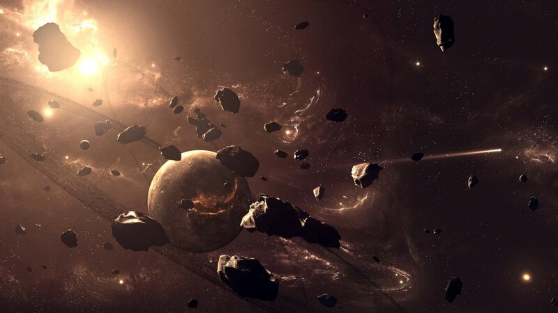 Asteroid Field Around Planet — Brown
