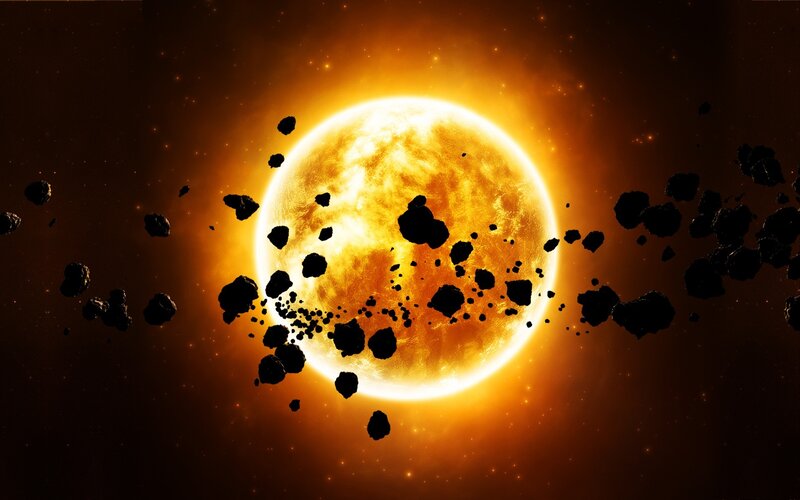 Asteroid Field Around Star — Orange