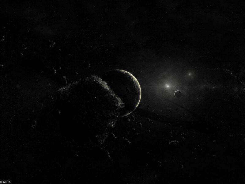 Asteroid field in deep space