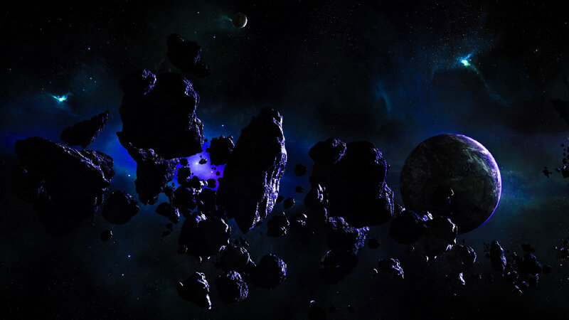 Asteroid field in deep space