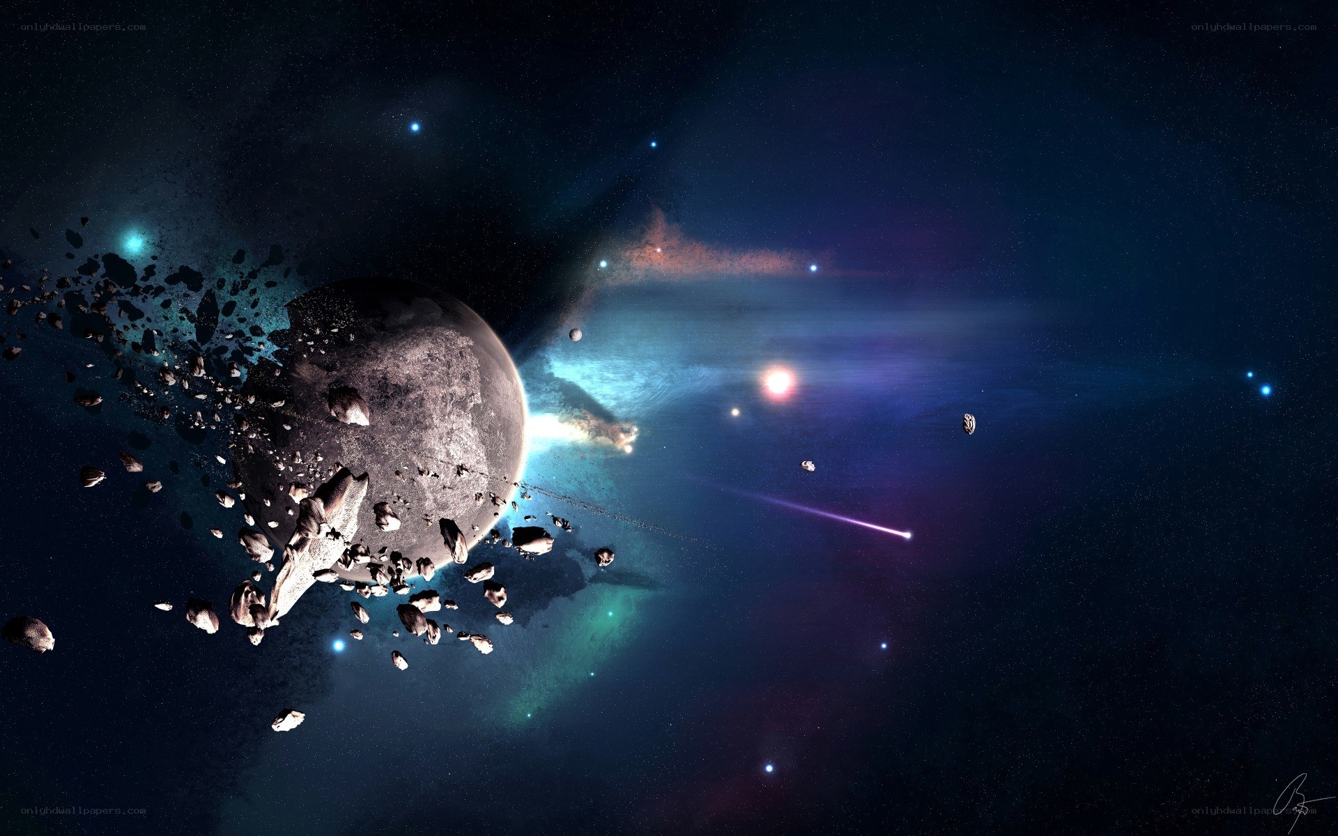 Asteroid field in deep space