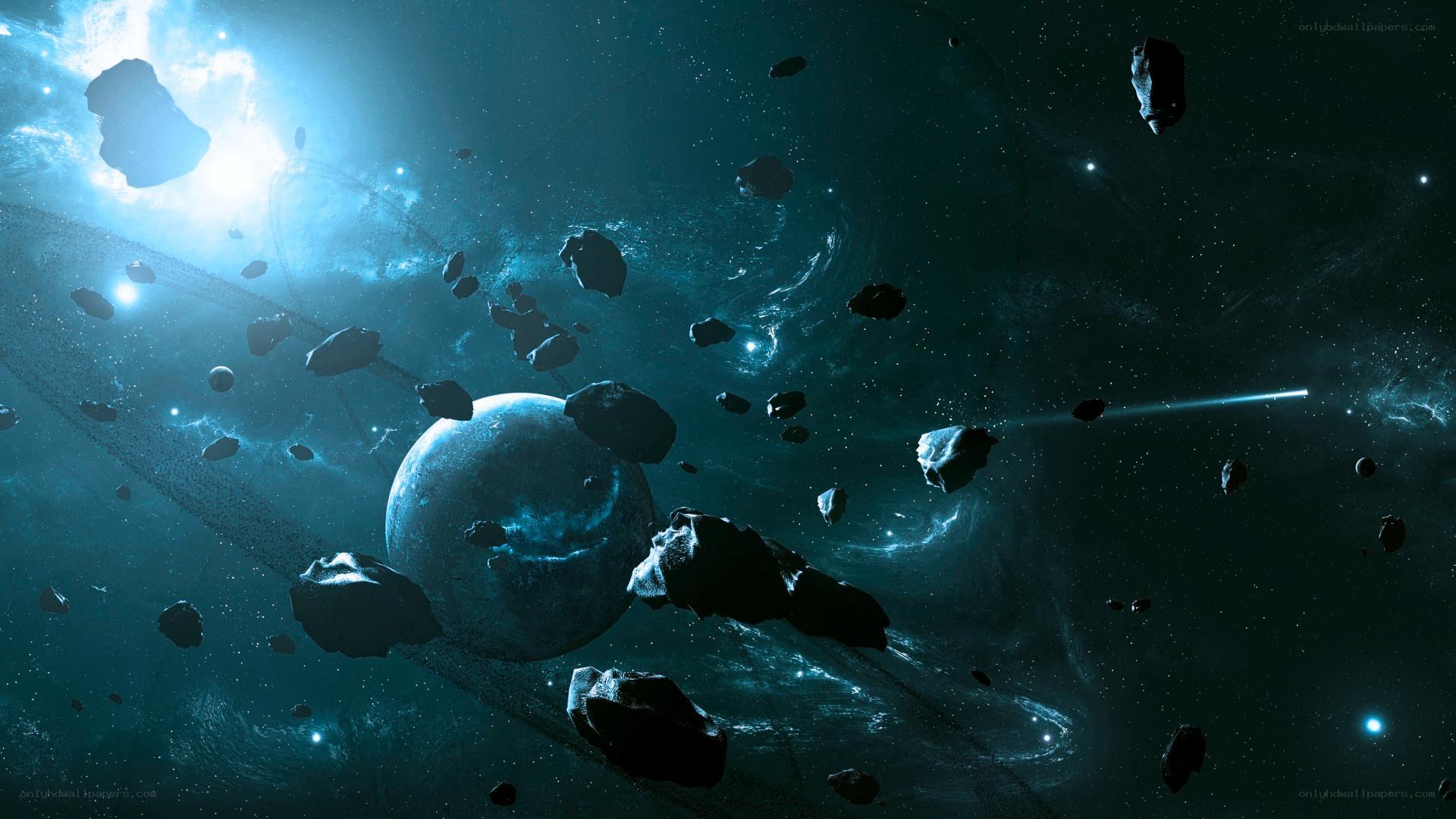 asteroid field in deep space