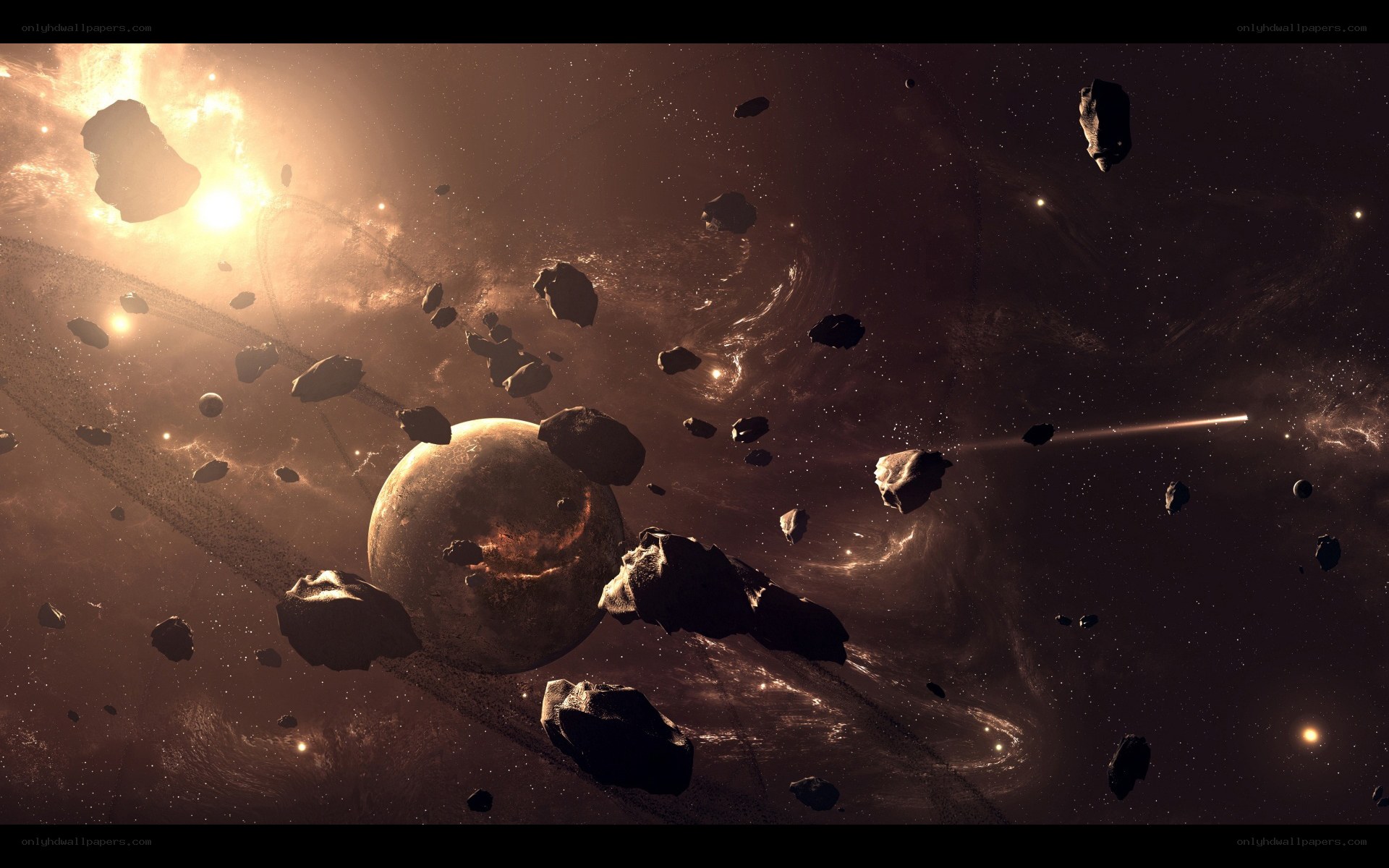 Asteroid field in space