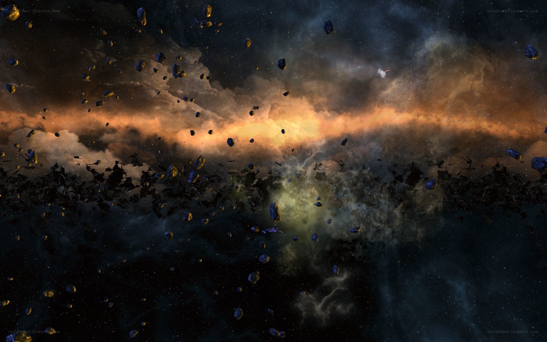 asteroid field in space