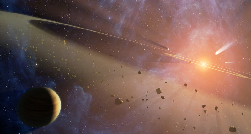 Asteroid field in space