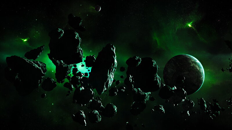 Asteroid field in space
