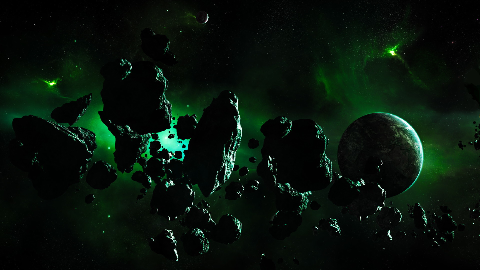 Asteroid field in space