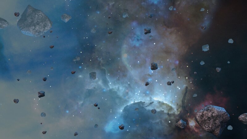 asteroid field in space