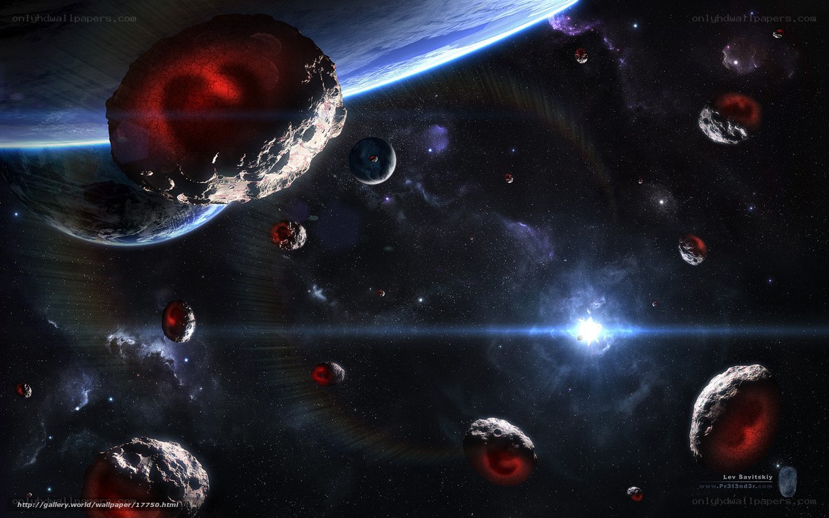 Asteroid field in space