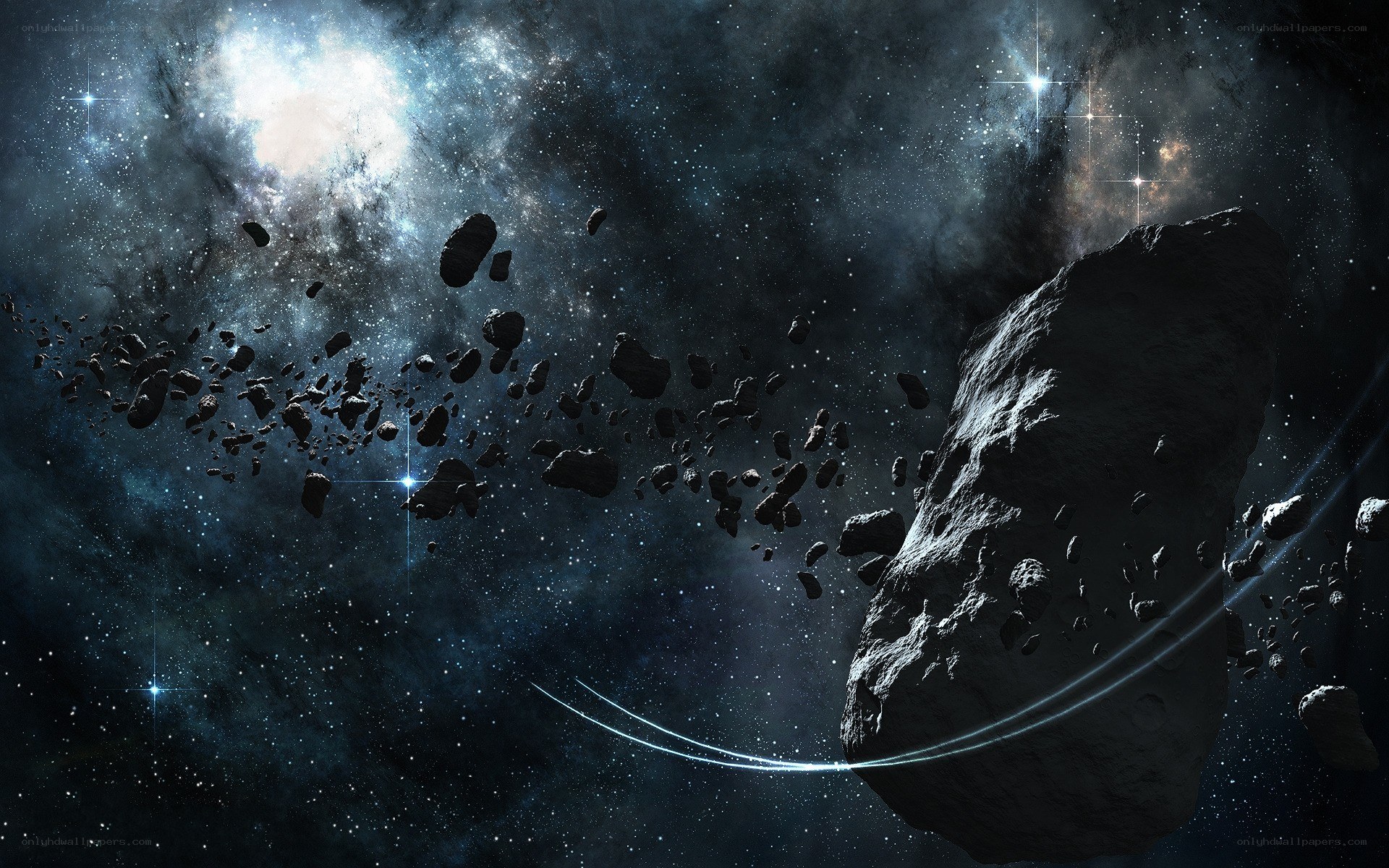 asteroid field in space