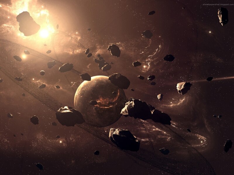 Asteroid field in space
