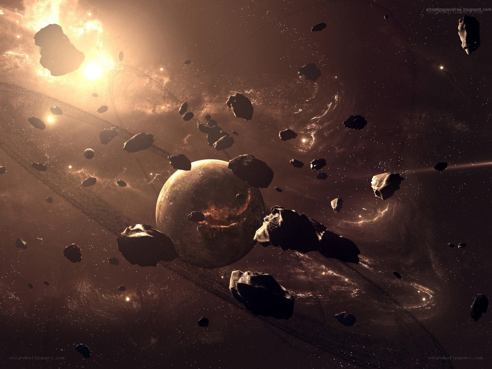 Asteroid field in space