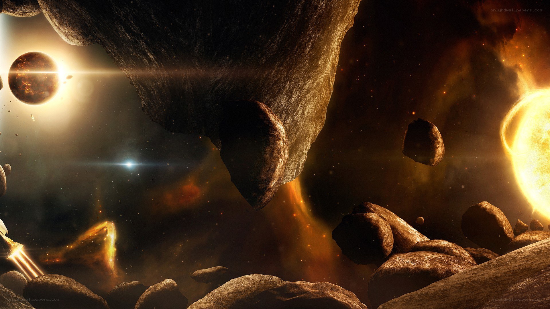 Asteroid field in space