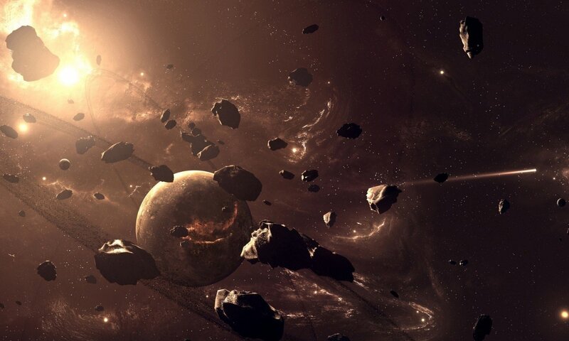 asteroid field in space
