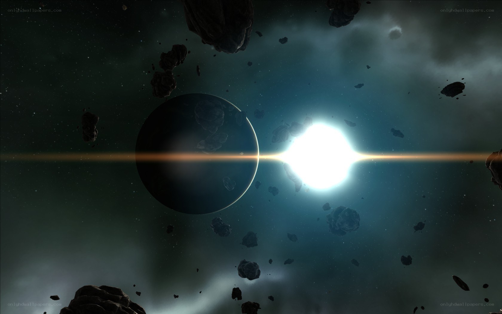Asteroid field in space