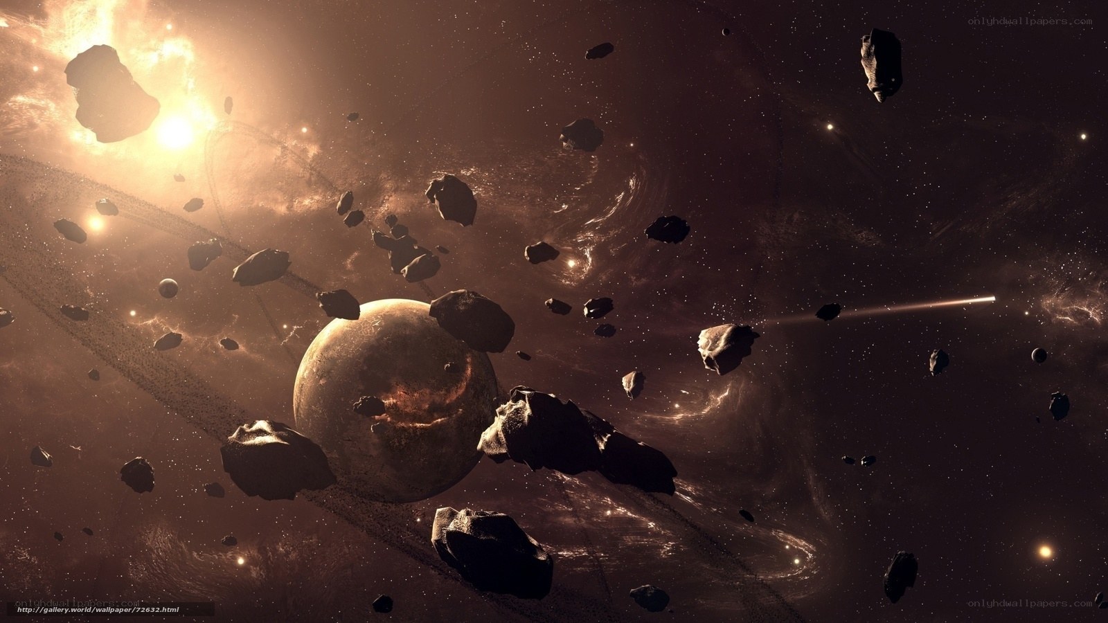 Asteroid field in space