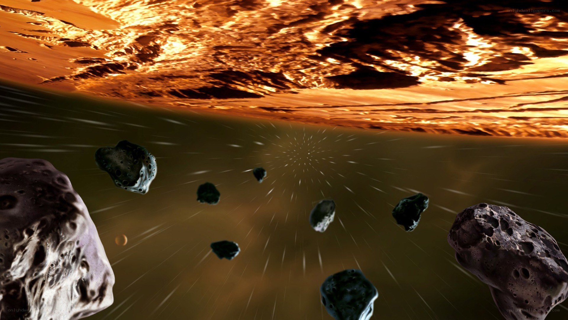 asteroid field in space
