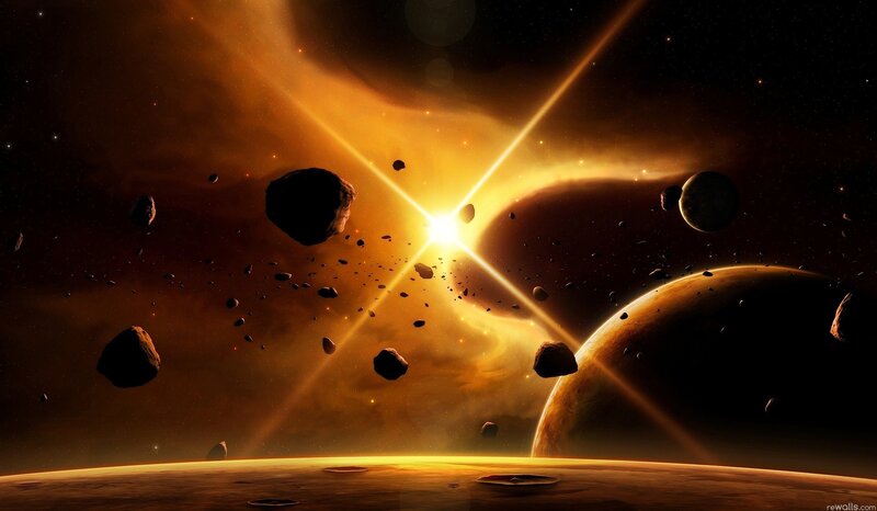Asteroid field in space