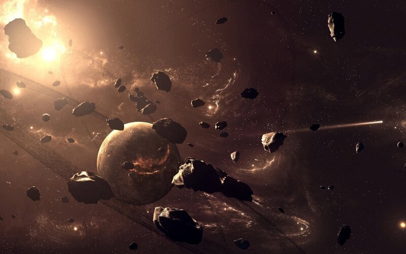Asteroid field in space