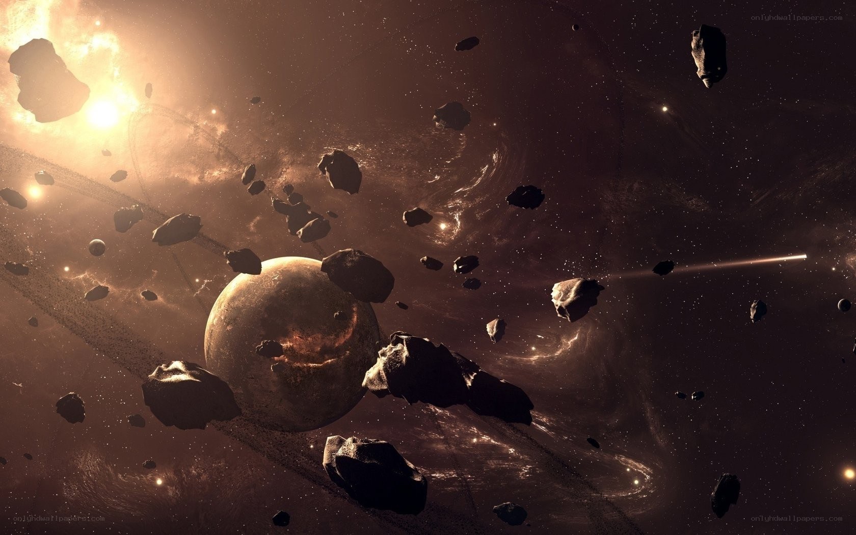 Asteroid field in space